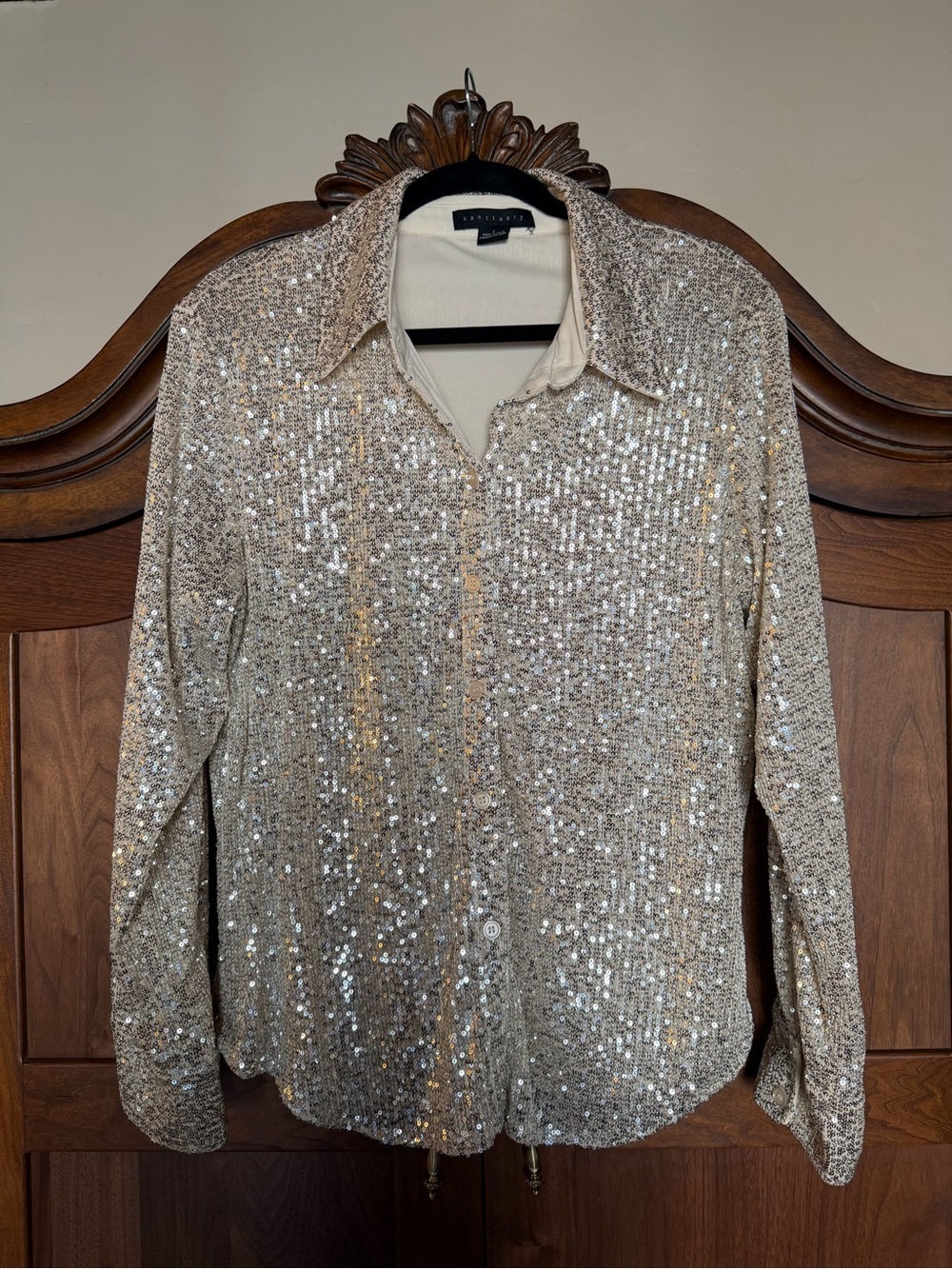 Sanctuary Gold Sequin Button-Up Blouse
